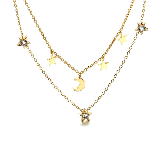 Celestial Star & Moon Double Layer Necklace